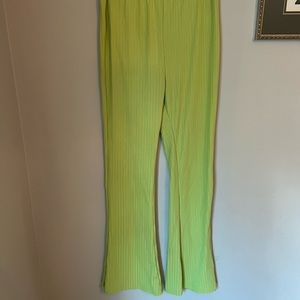 Solid Ribbed Flared Leg Pants